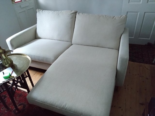 Preview of the first image of Two seater lounge sofa with detachable left hand leg rest.