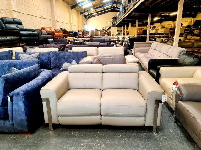 Preview of the first image of Moreno light grey leather standard 2 seater sofa.