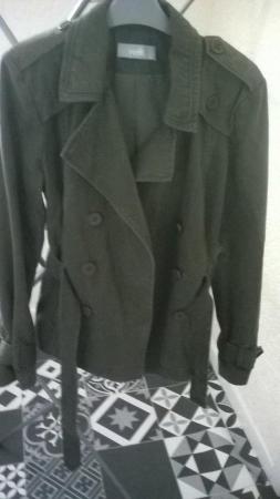 Image 2 of green belted jacket button fastening