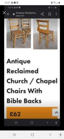 Image 3 of Beautiful collectable Church chairs with Bible back storage.