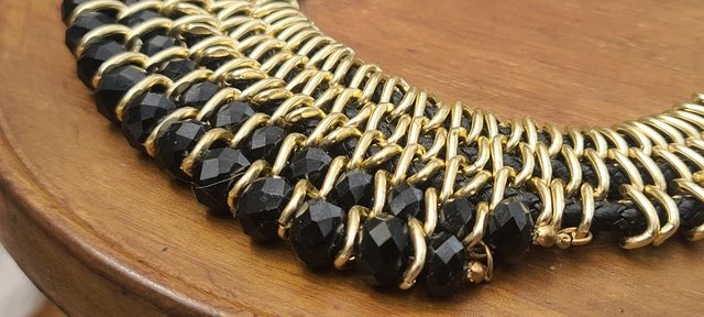Image 2 of Black Bead & Gold Tone Bib Statement Necklace