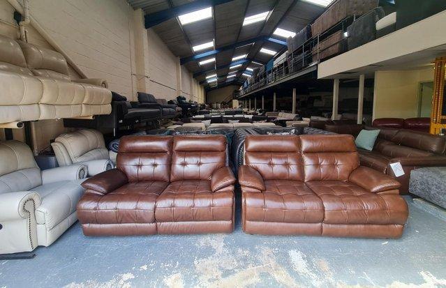 Preview of the first image of La-z-boy Knoxville brown leather pair of 2 seater sofas.