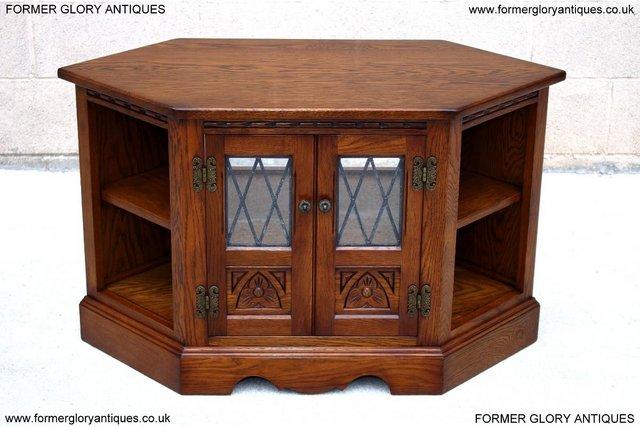 Image 6 of AN OLD CHARM LIGHT OAK CORNER TV DVD CD CABINET STAND TABLE
