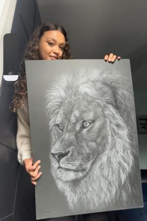 Image 1 of Artwork - Lion drawing original 1of1 black and white.