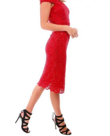 Image 3 of Ladies Off The Shoulder red Bardot Lace Sequin dress size10