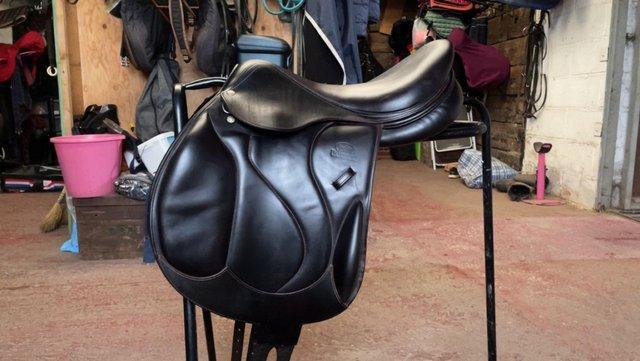 Image 1 of Dark brown devoucoux saddle 17’”
