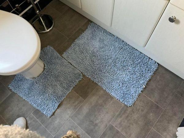 Image 1 of Blue Bathroom mats. Set of two