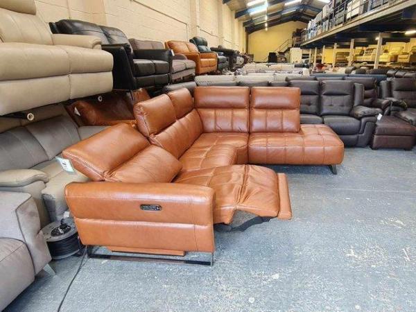 Image 3 of Packham Metz caramel leather electric recliner corner sofa