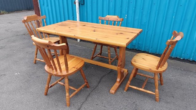 Image 3 of Solid Pine Farmhouse Style Table and Chairs