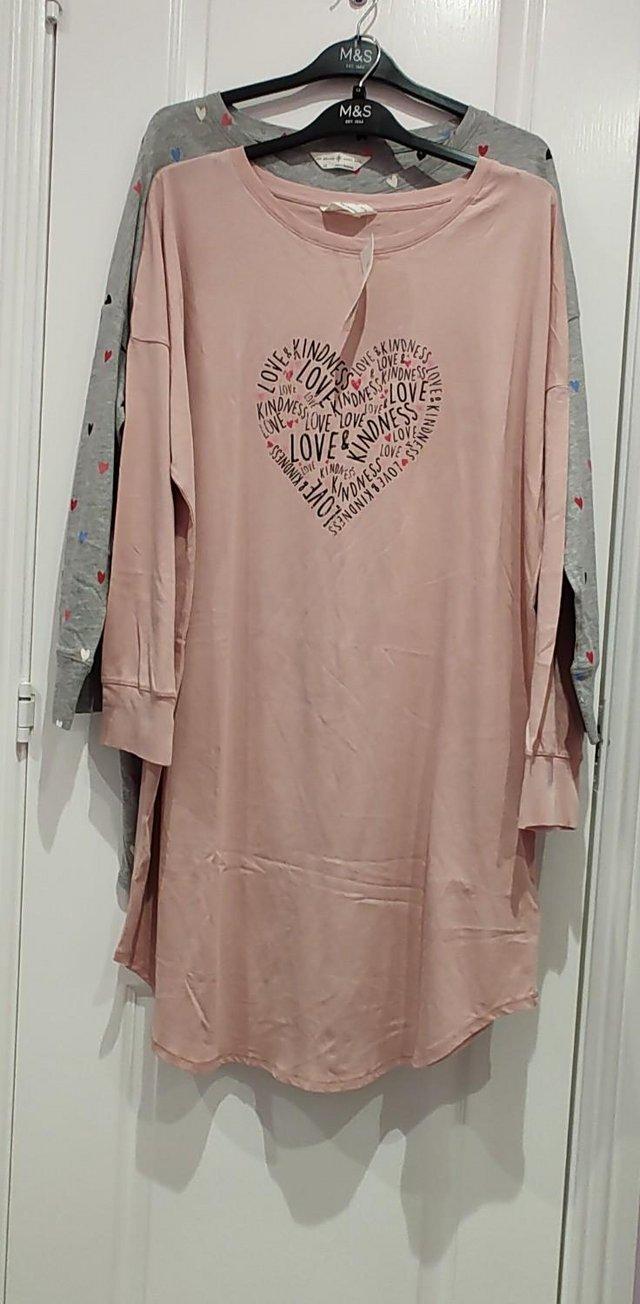 Preview of the first image of Two Marks and Spencer Nightdresses Pink & Grey Cotton 14.