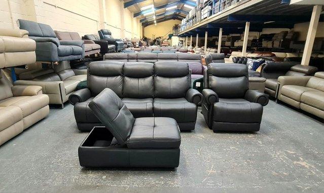 Image 10 of Benton dark grey electric 3 seater sofa, armchair and puffee