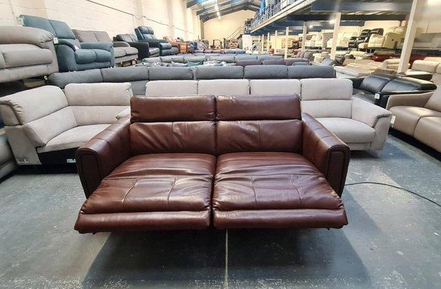 Image 10 of Vita brown leather electric recliner 3 seater sofa
