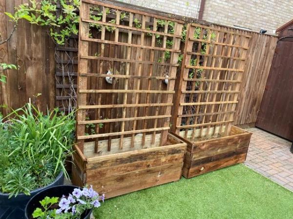 Image 6 of Pair of Rustic Treated Garden Planters with 6 foot Trellis