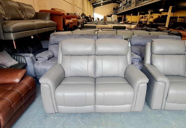 Image 6 of La-z-boy Paris grey leather pair of 2 seater sofas