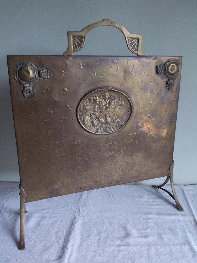 Preview of the first image of Art Nouveau Copper & Brass fire screen, nice patina (B).