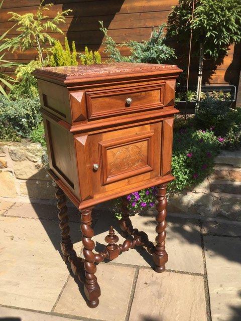 Preview of the first image of Stunning Vintage French Bedside Cabinet with Marble Top.