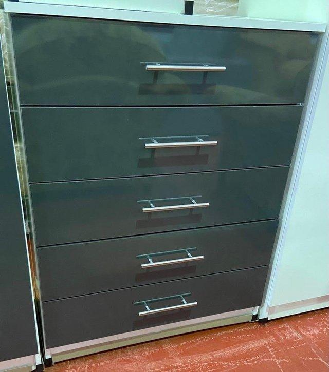 Preview of the first image of NOVA GREY GLOSS/ WHITE SIDES CHEST OF DRAWERS.