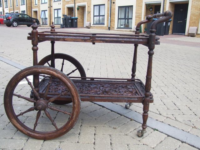 Antique tea trolley, Edwardian with nice carved trays. — Antiques & Collectables in Harlow