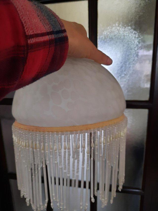 Preview of the first image of Glass light shade white with glass tassels.