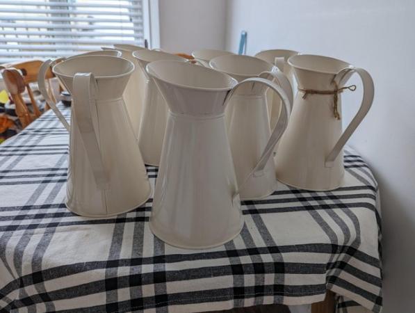 Image 2 of 10 x cream metal milk jug vases - wedding/event centrepiece