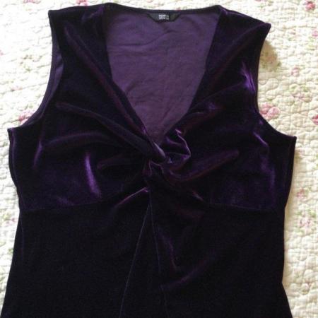 Image 3 of Size 16 M&S Purple Velvet Stretch Knotted V Sleeveless Top