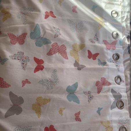 Image 1 of White Butterfly Print Blackout Pole curtains