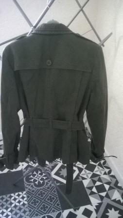 Image 3 of green belted jacket button fastening