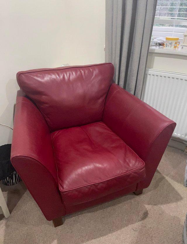 Preview of the first image of REDUCED Red Leather Chair ( make is Barletta) £75 ono.