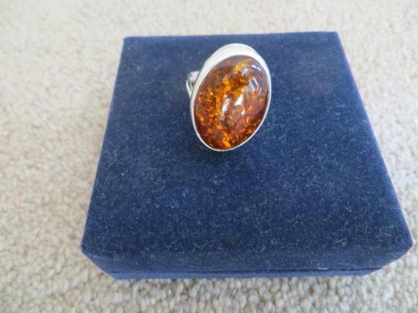 Image 7 of Cognac Amber Adjustable Ring in silver setting