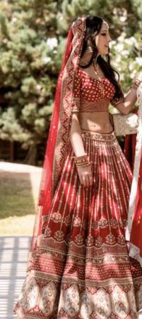 Image 2 of Stylish Red Silk Bridal Lehenga
