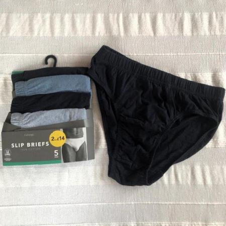 Image 1 of NEW in packaging 5 prs mens slip briefs. 30"-32" waist.