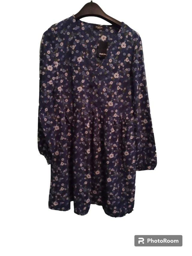 Preview of the first image of Blue Ditsy Smock Dress 10 Plus.