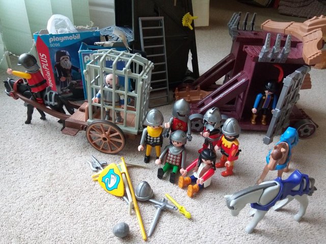 Preview of the first image of Playmobil Knights/siege tower/catapult/horse drawn prison.