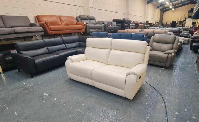 Image 11 of La-z-boy off white leather electric recliner 3 seater sofa