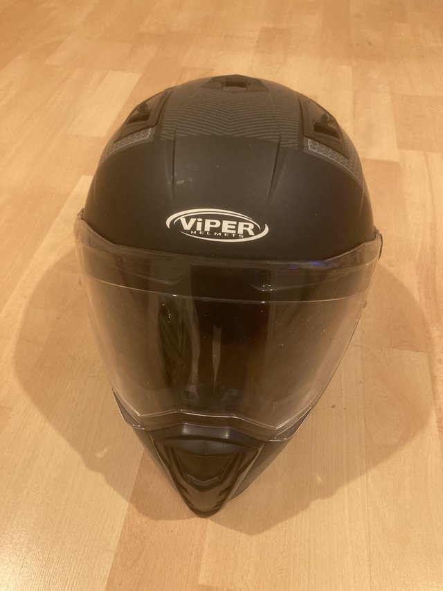 Preview of the first image of Motorcycle helmet black grey colour Viper make.