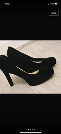 Image 1 of BRAND new M&S black suede court shoe