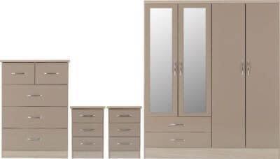 Image 1 of Nevada 4 door 2 drawer mirrored wardrobe bedroom set