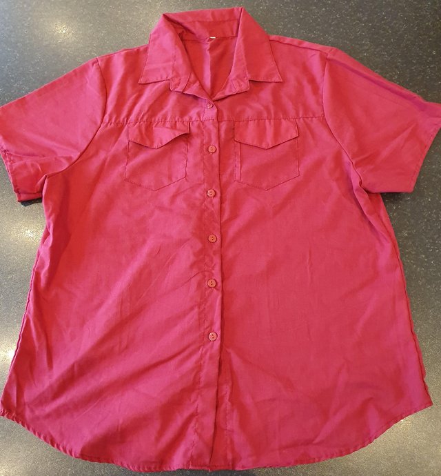 Preview of the first image of Burgandy short sleeved women's shirt/blouse, size 16.