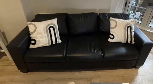 Image 2 of Black faux leather sofa set (3 seater and single)