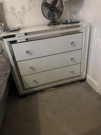 Image 3 of white and mirror 2 sets of draws and bedside table