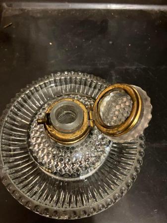 Image 2 of Cut glass inkwell with stand and brass rim