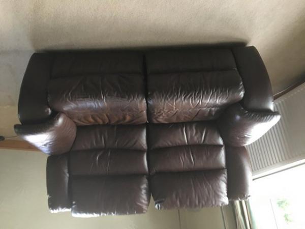 Image 1 of Two seater brown leather sofa