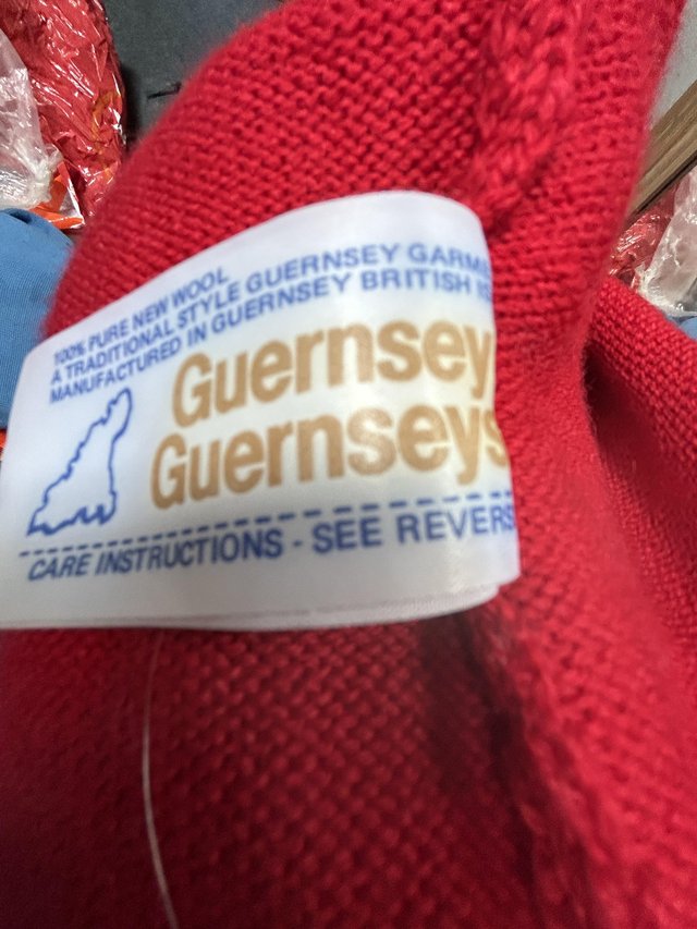 Preview of the first image of Four pure wool genuine guernsey jumpers medium size.