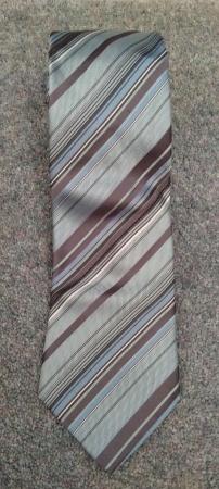 Image 1 of Marks and Spencer Autograph silk teal mix striped tie