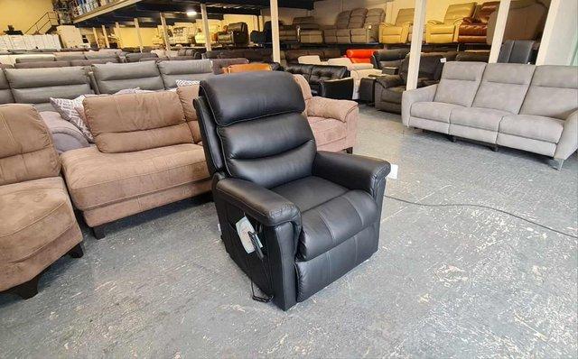 Image 10 of La-z-boy Tulsa black leather rise and lift recliner armchair