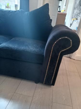 Image 2 of Black velvet Chesterfield style corner sofa