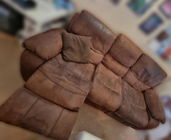 Image 2 of Brown Suede-like Reclining Sofa