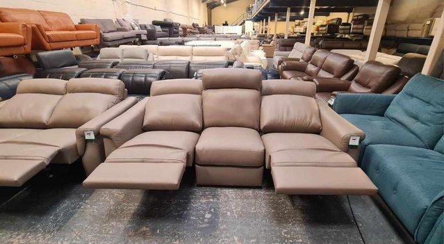 Image 14 of Adriano taupe leather electric recliner sofa set