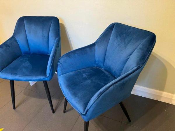 Image 3 of Pair of dark blue velvet dining chairs