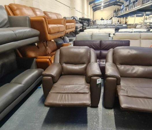 Image 8 of Italian Avola brown leather recliner sofa and 2 armchairs